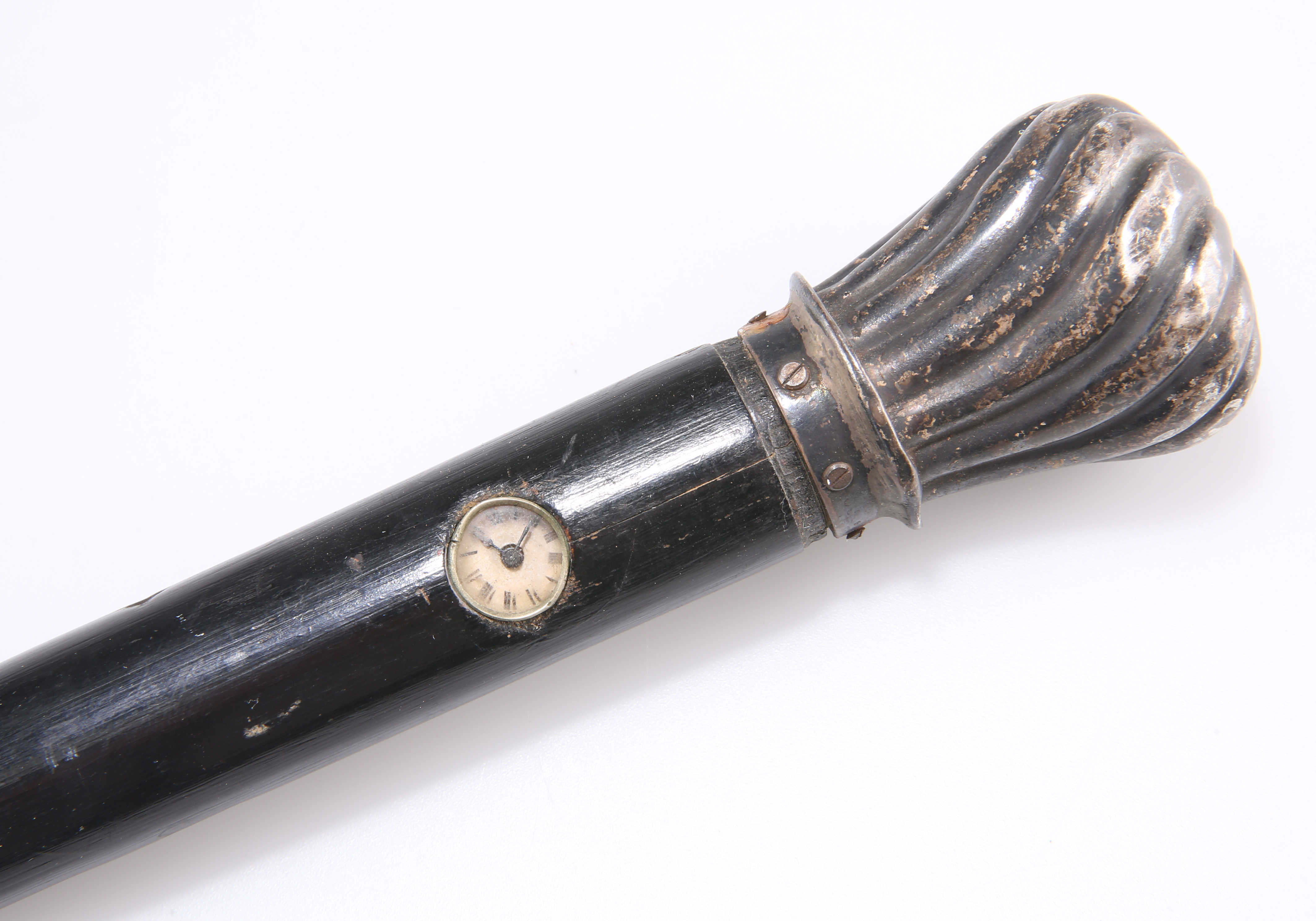 A RARE EBONISED CANE WITH INSET WATCH - Image 2 of 2