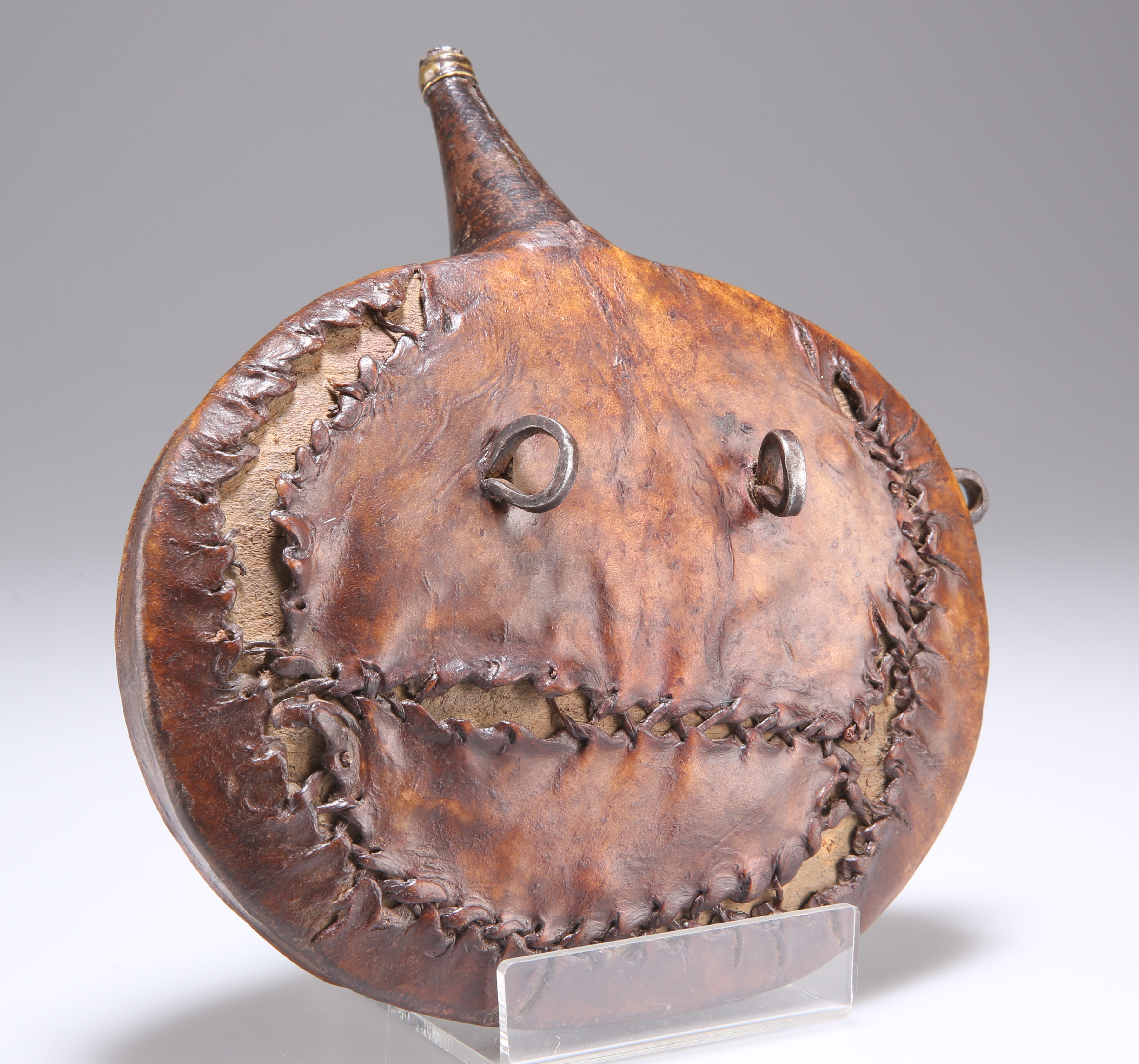 A LEATHER POWDER FLASK, MIDDLE EASTERN OR NORTH AFRICAN - Image 2 of 2