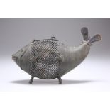 A BRASS CENSER IN THE FORM OF A FISH