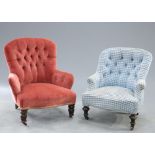 TWO VICTORIAN DEEP BUTTON UPHOLSTERD COUNTRY HOUSE ARMCHAIRS