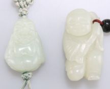 TWO CHINESE PALE CELADON JADE FIGURAL PENDANTS