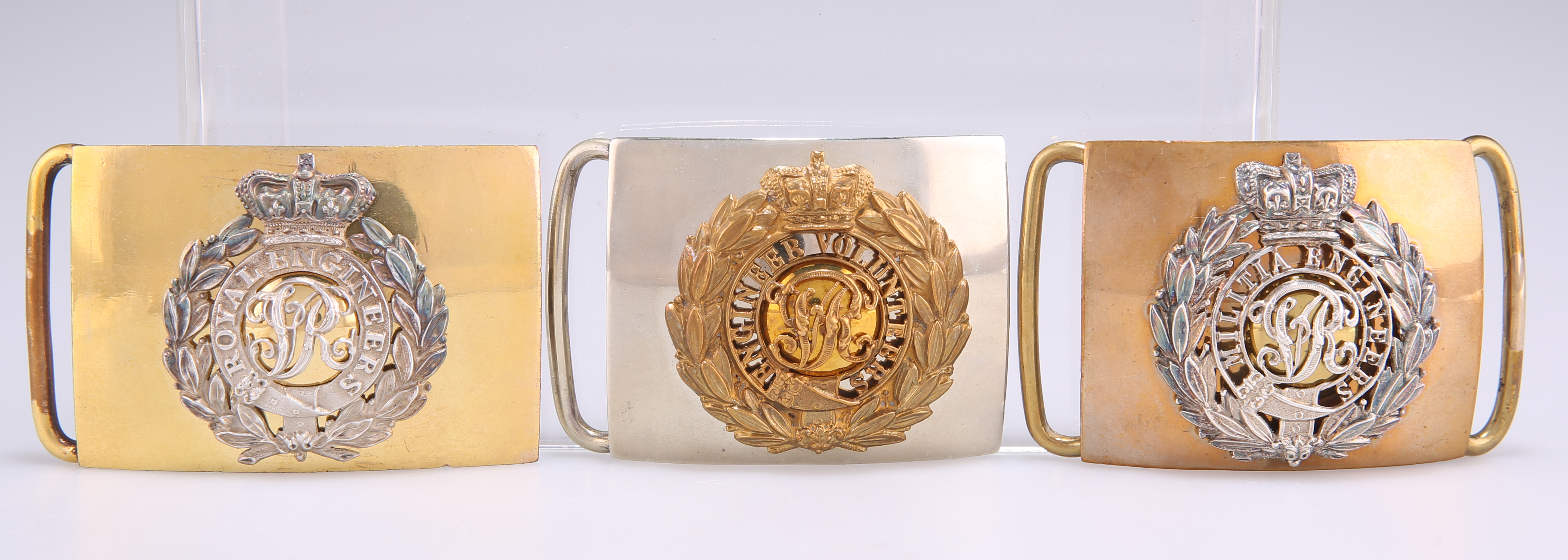 FOUR OFFICERS' PATTERN SILVER AND GILT WAIST BELT CLASPS OF THE ROYAL ENGINEERS - Image 2 of 2