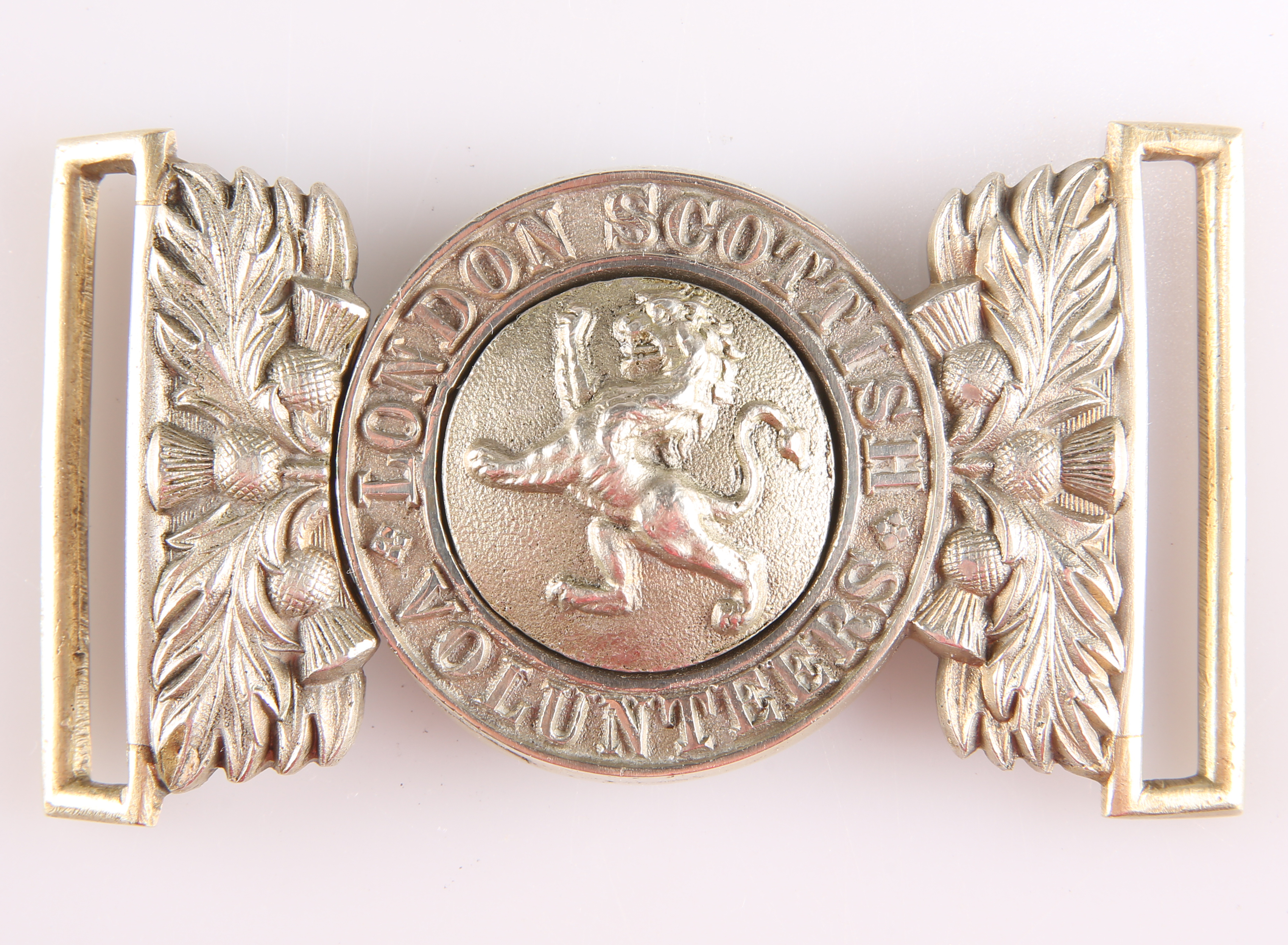 AN OFFICERS' PATTERN SILVER PLATE WAIST BELT CLASP OF THE LONDON SCOTTISH VOLUNTEERS