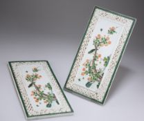 A PAIR OF CHINESE FAMILLE VERTE PORCELAIN PANELS