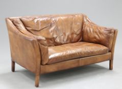 A CONTEMPORARY HALO BROWN LEATHER TWO SEATER SOFA