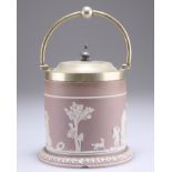 A 19TH CENTURY WEDGWOOD LILAC JASPER BISCUIT BARREL