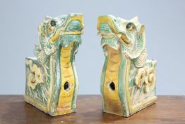 A PAIR OF CHINESE SANCAI GLAZED RIDGE TILES