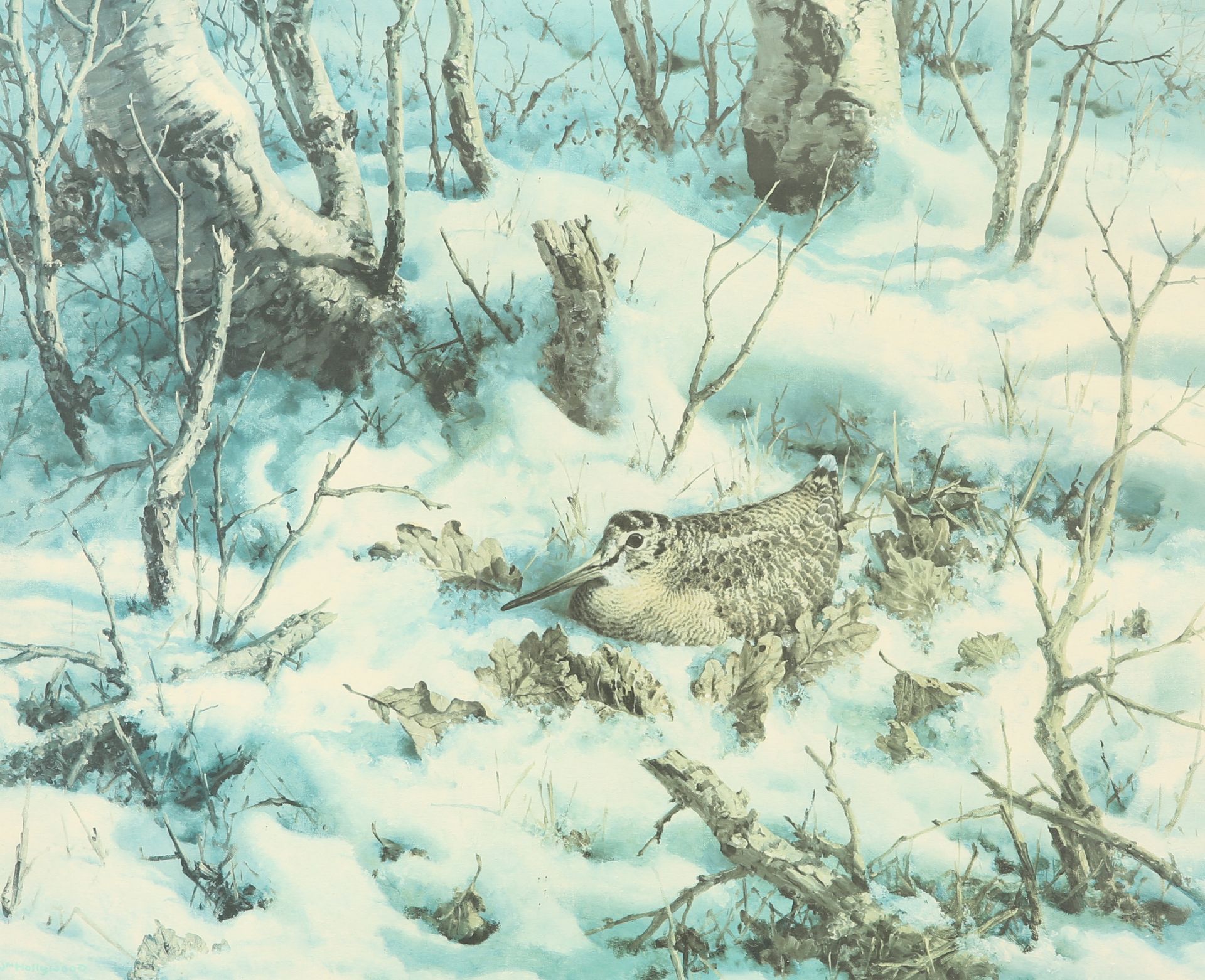 WILLIAM HOLLYWOOD (1923-1990), SNIPE IN WINTER WOODLAND