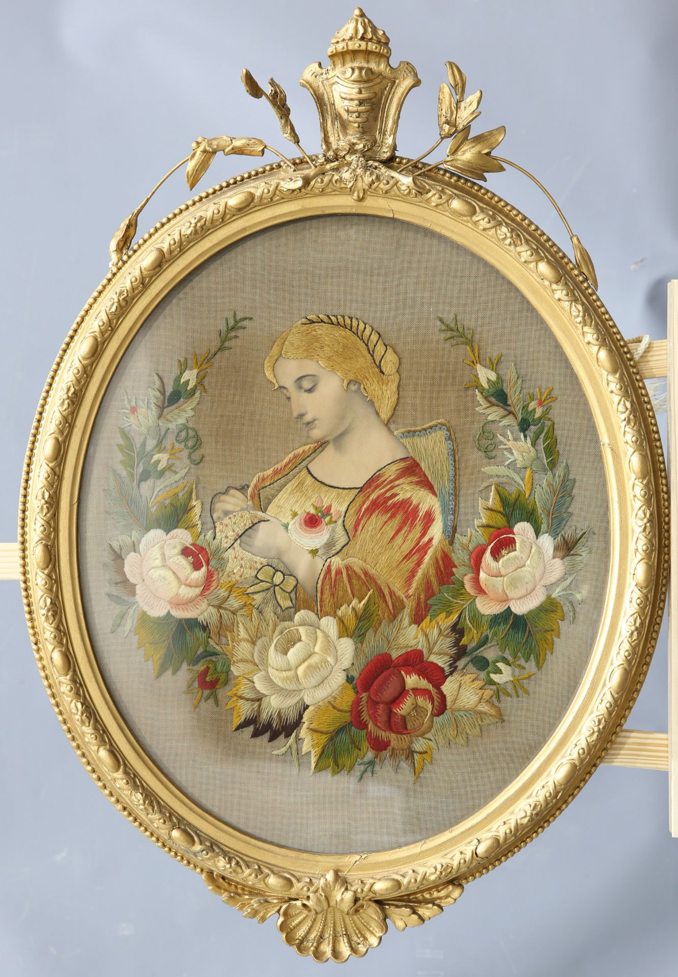 A 19TH CENTURY RAISED EMBROIDERY PICTURE - Image 2 of 2