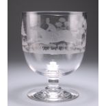 A LARGE CONTINENTAL ETCHED GLASS GOBLET