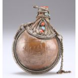 A TIBETAN COPPER AND WHITE METAL SNUFF BOTTLE