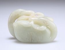 A CHINESE PALE CELADON JADE CARVING OF SWANS