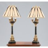 A HANDSOME PAIR OF REGENCY STYLE PARTIALLY GILDED COMPOSITION TABLE LAMPS