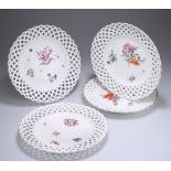 A GROUP OF FOUR 18TH CENTURY MEISSEN RIBBON PLATES