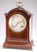 A GEORGE III STYLE SATINWOOD INLAID MAHOGANY BRACKET CLOCK, CIRCA 1900