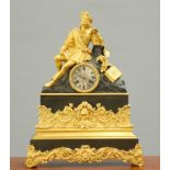 A FRENCH GILT AND PATINATED METAL MANTEL CLOCK, 19TH CENTURY