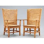 A PAIR OF OAK FRAMED ORKNEY CHAIRS BY D.M. KIRKNESS OF KIRKWALL