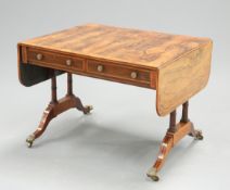 A FINE REGENCY SATINWOOD INLAID AND YEW WOOD CROSSBANDED ROSEWOOD SOFA TABLE