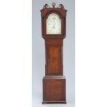 AN EARLY 19TH CENTURY OAK AND MAHOGANY 30-HOUR LONGCASE CLOCK