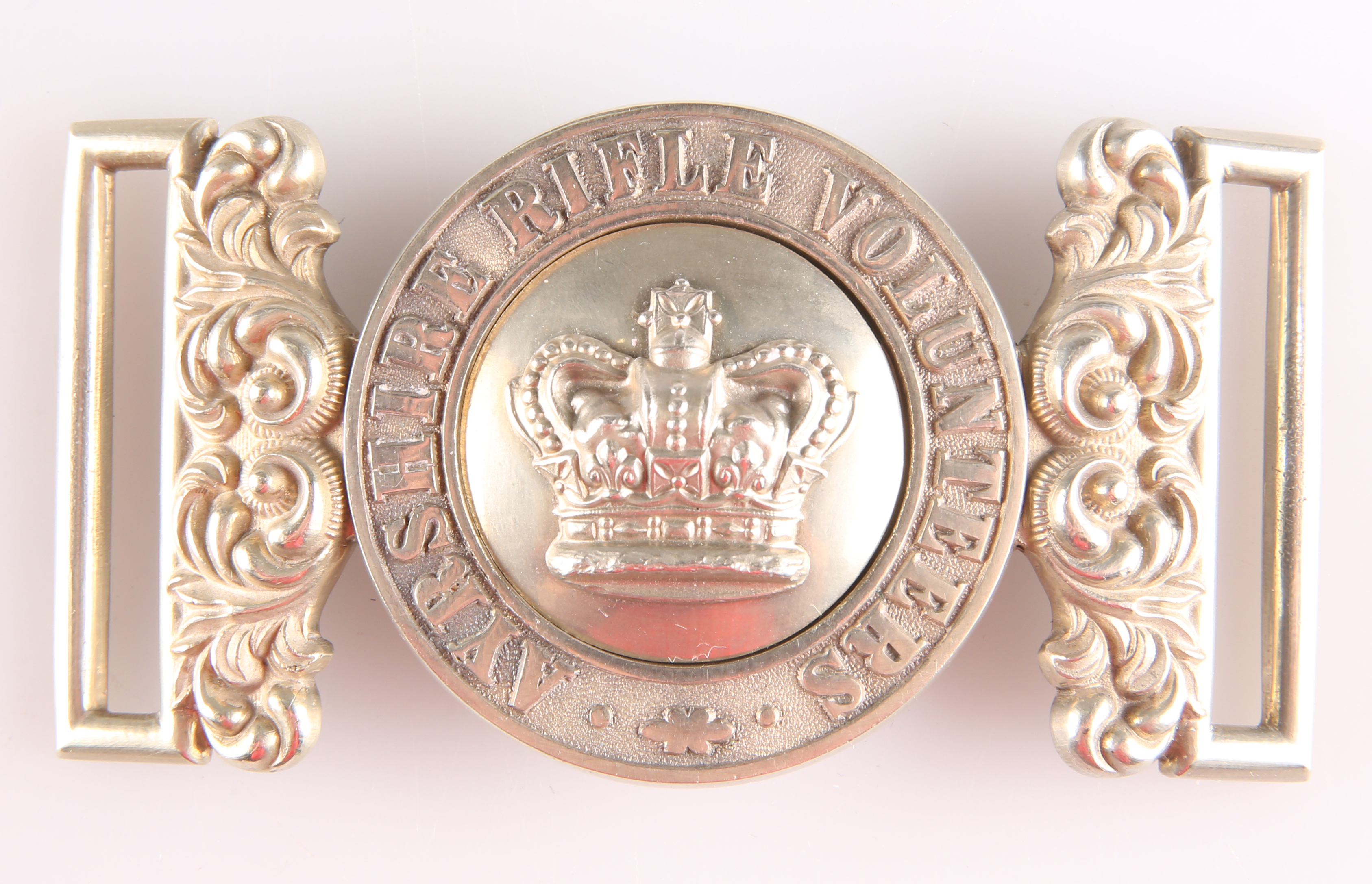 AN OFFICERS' PATTERN SILVER PLATE WAIST BELT CLASP OF THE AYRSHIRE RIFLE VOLUNTEERS