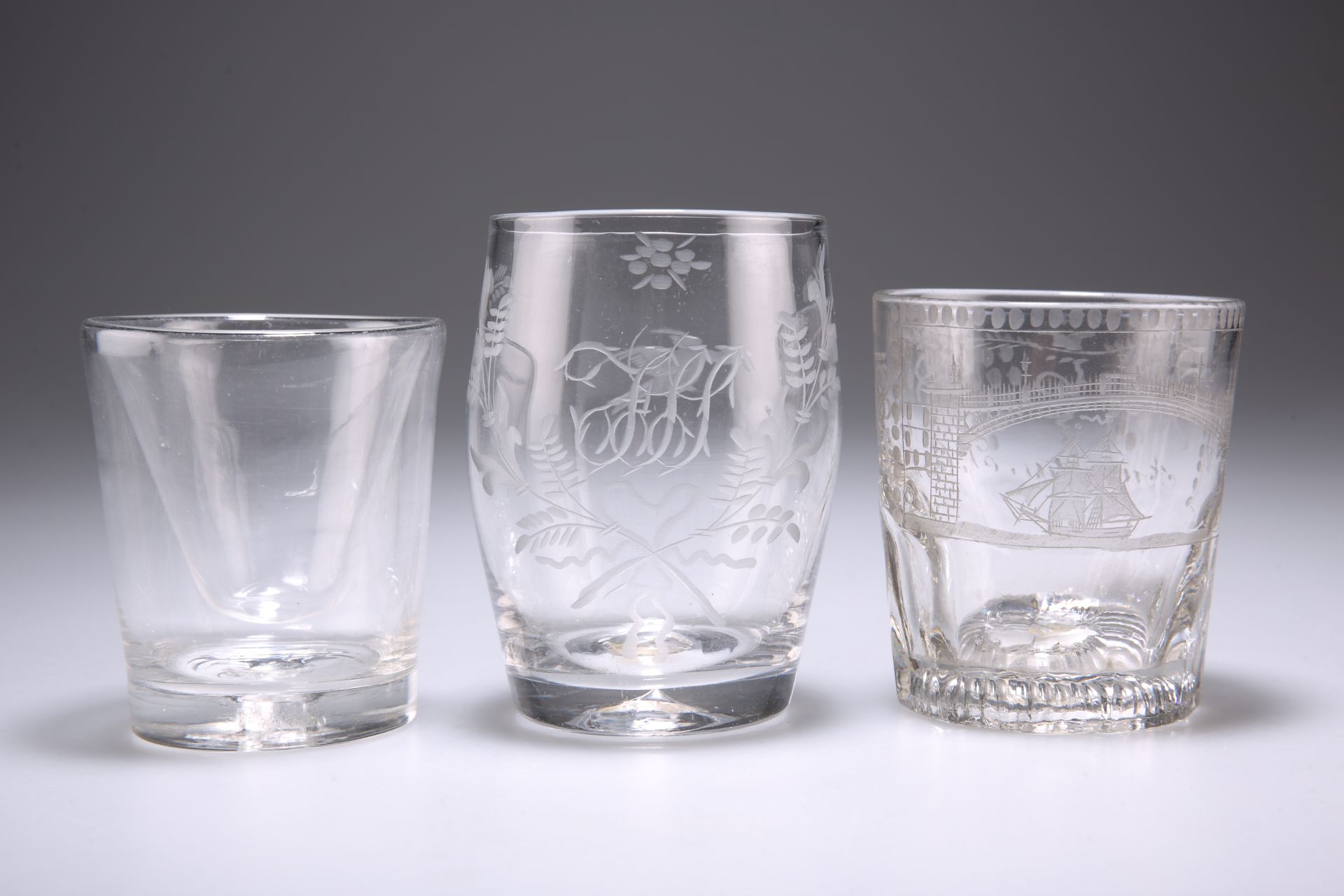 THREE 19TH CENTURY GLASS TUMBLERS