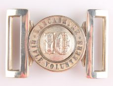 AN OFFICERS' PATTERN SILVER PLATE WAIST BELT CLASP OF THE 10TH LANCASHIRE RIFLE VOLUNTEERS