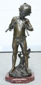 A LARGE FRENCH BRONZE FIGURE OF A BOY PIPER, AFTER AUGUSTE MOREAU (1855-1919)