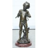 A LARGE FRENCH BRONZE FIGURE OF A BOY PIPER, AFTER AUGUSTE MOREAU (1855-1919)