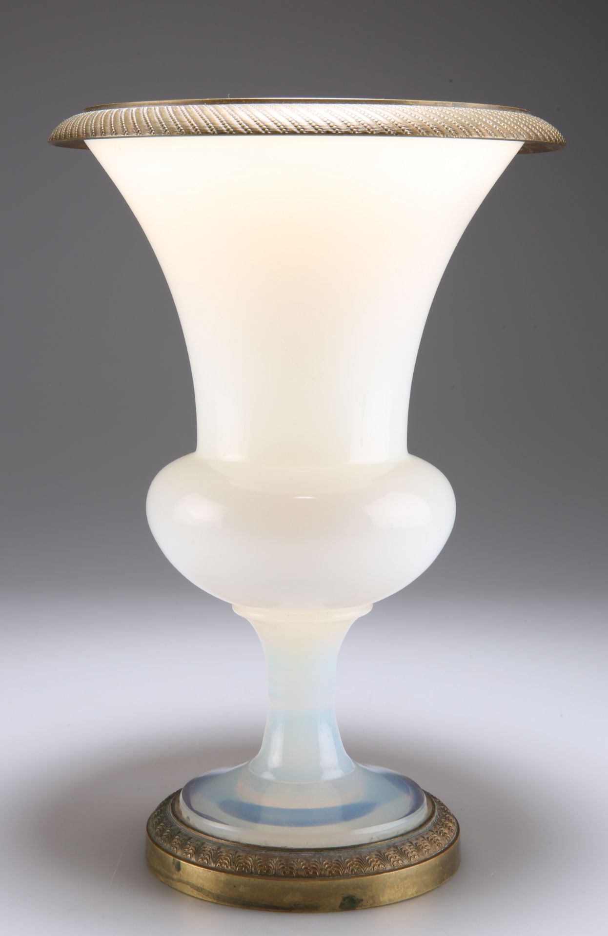 A FRENCH 19TH CENTURY BRONZE-MOUNTED OPALINE GLASS VASE
