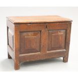 A VERY SMALL 17TH CENTURY OAK COFFER