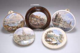 A GROUP OF FIVE 19TH CENTURY POT LIDS