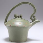 A CHINESE GREEN POTTERY WINE POT AND COVER