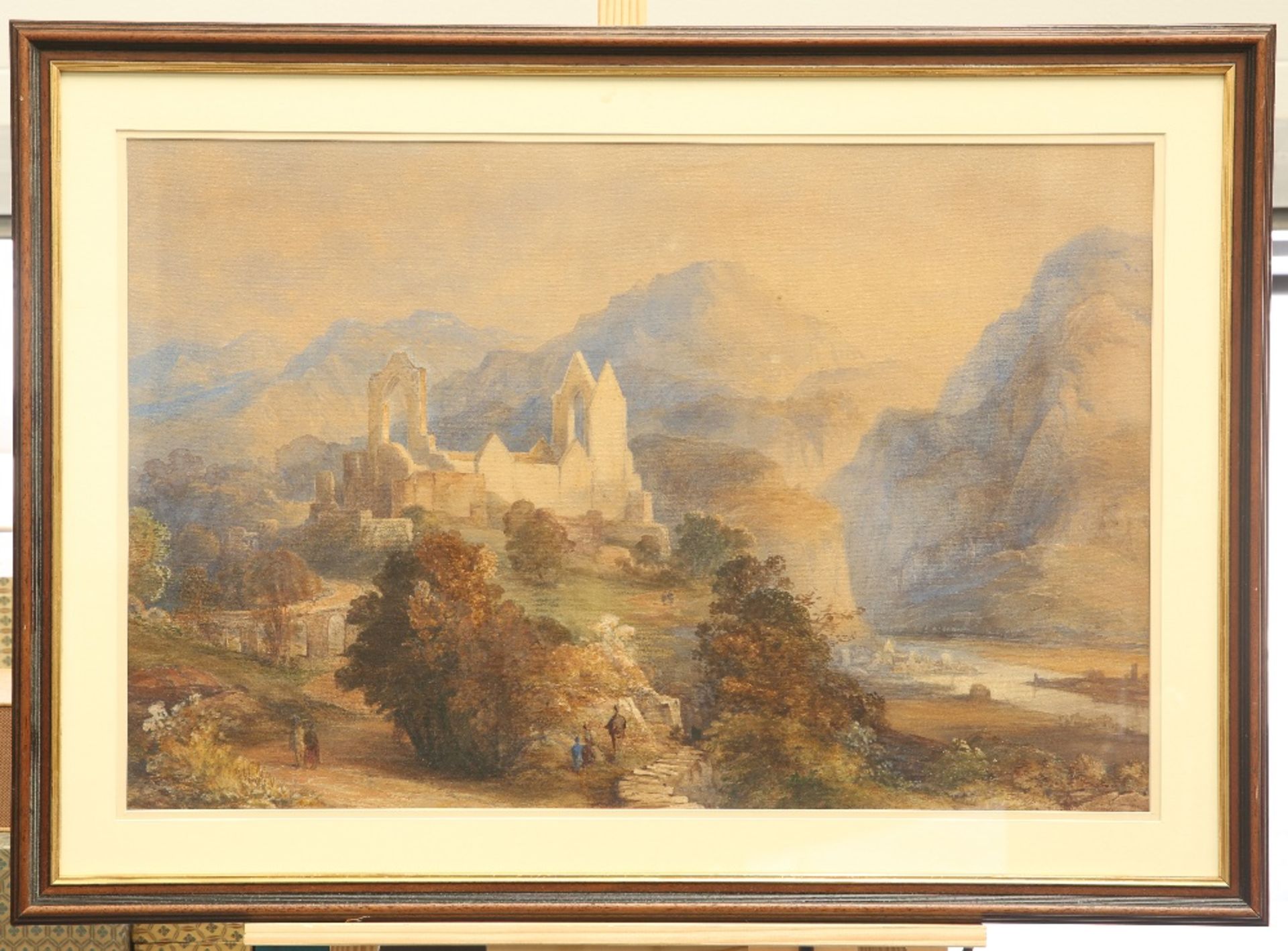 ENGLISH SCHOOL (19TH CENTURY), FIGURES AND RUINS IN A LANDSCAPE - Image 2 of 2