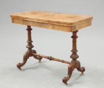 A VICTORIAN INLAID WALNUT FOLDOVER CARD TABLE