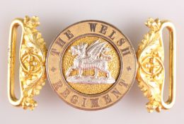 AN OFFICERS' PATTERN GILT AND SILVER PLATE WAIST BELT CLASP OF THE WELSH REGIMENT