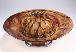 A LARGE DAVIDSON AMBER CLOUD GLASS THREE PIECE FLOWER SET, CIRCA 1930s