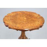 A VICTORIAN INLAID BURR WALNUT TRIPOD TABLE