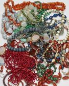 A QUANTITY OF HARDSTONE AND GLASS BEAD NECKLACES