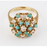 A TURQUOISE AND DIAMOND CLUSTER RING