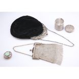 AN EDWARDIAN SILVER-MOUNTED EVENING BAG, ETC.