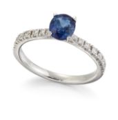 AN 18CT WHITE GOLD SAPPHIRE AND DIAMOND RING