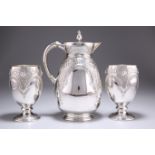 A VICTORIAN SILVER JUG AND PAIR OF GOBLETS