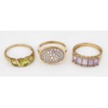 THREE 9CT GOLD GEM-SET RINGS