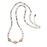 A CULTURED PEARL AND GEMSTONE BEAD NECKLACE