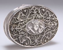 AN 18TH CENTURY DUTCH SILVER 'FAITH, HOPE AND CHARITY' BOX