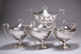 A SET OF FOUR GEORGE III SILVER SAUCE TUREENS