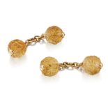 A PAIR OF CITRINE DOUBLE CUFFLINKS