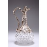 A VICTORIAN STYLE SILVER-PLATE MOUNTED CUT-GLASS CLARET JUG