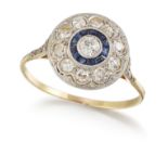 AN EARLY 20TH CENTURY SAPPHIRE AND DIAMOND CLUSTER RING