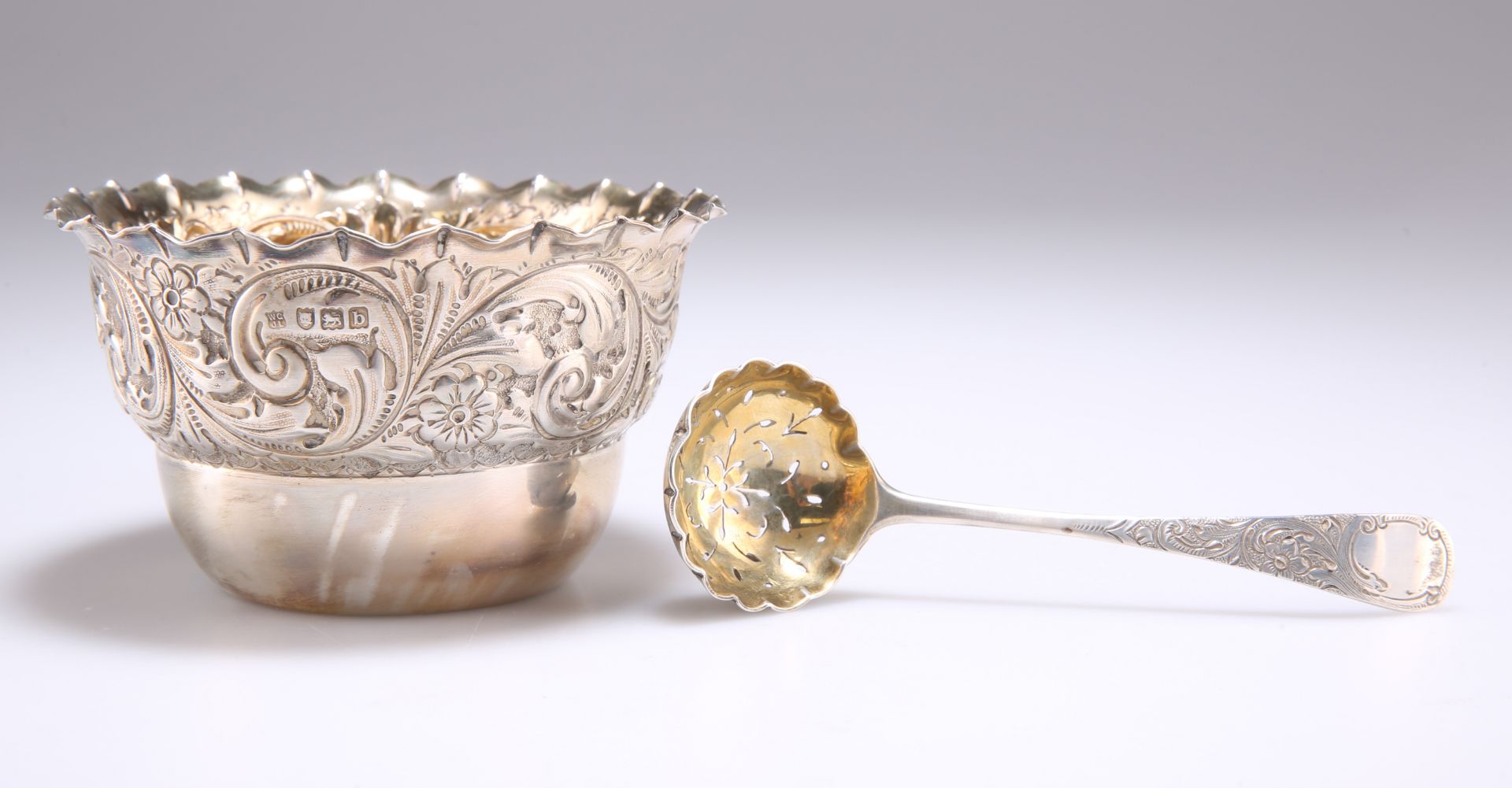 A VICTORIAN SILVER BOWL AND SIFTING SPOON - Image 4 of 4